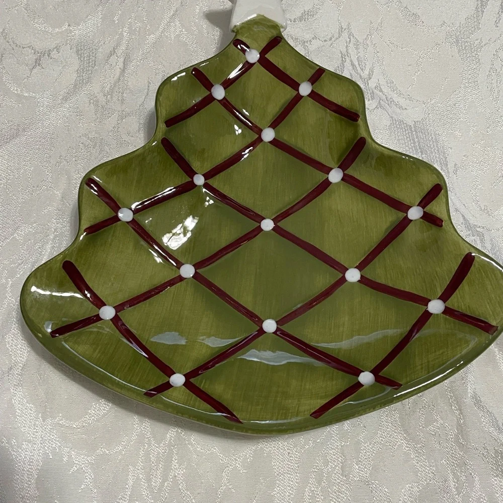 Pottery Barn Olive Green Christmas Tree Platter